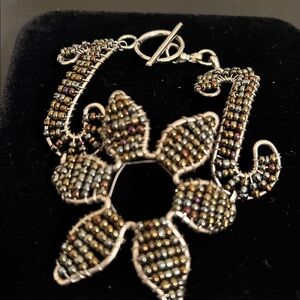Elegant Artisan Created Beaded Flower Toggle Bracelet
